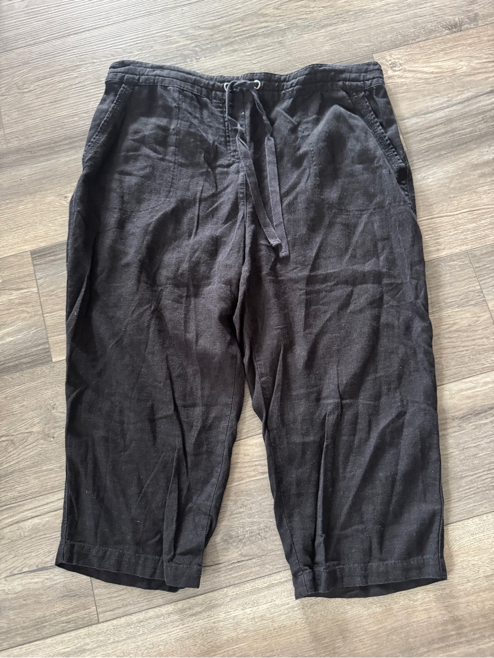 Linen Blend Pull-On Crop Pants Black Size Large